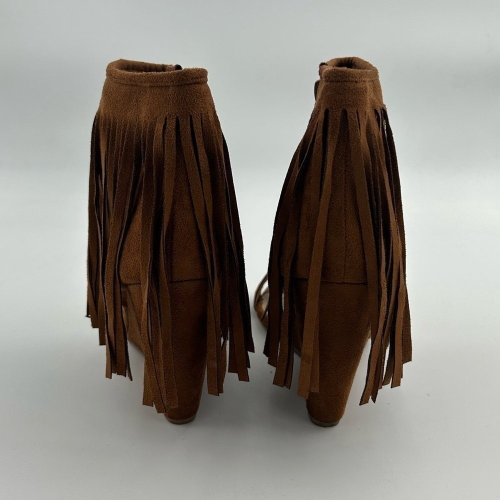 Adriana Brown Fringe Open Toe Wedges - Picture 4 of 6